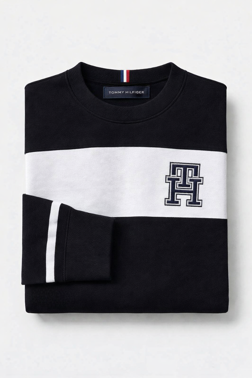 Sweat Col Rond Tommy Hilfiger Noir & Blanc