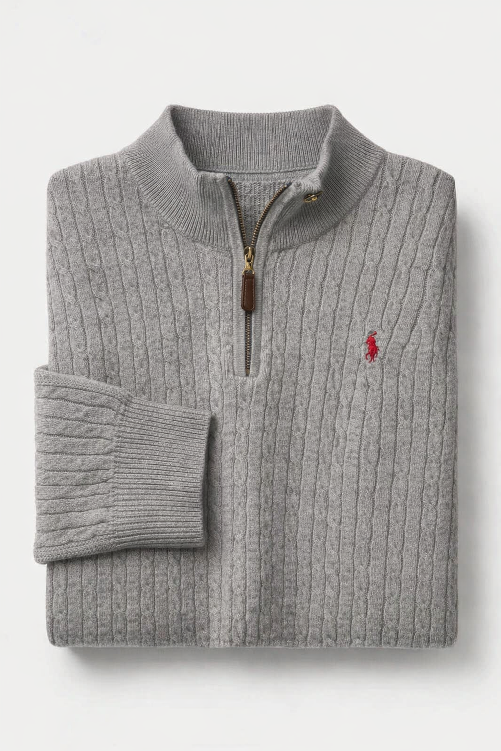 Pull Demi-Zip Ralph Lauren Câblée Grise