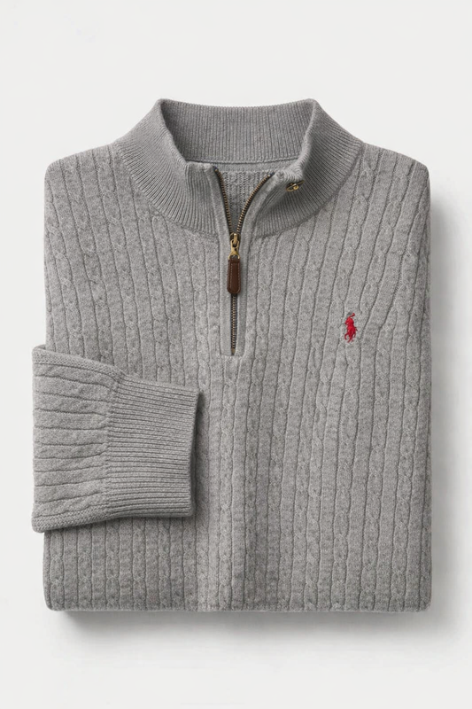 Pull Demi-Zip Ralph Lauren Câblée Grise