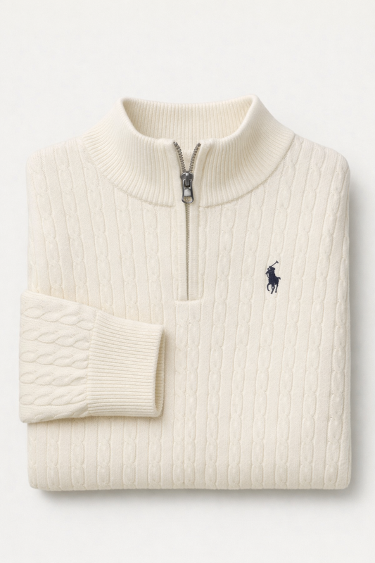 Pull Demi-Zip Ralph Lauren Câblée Crème