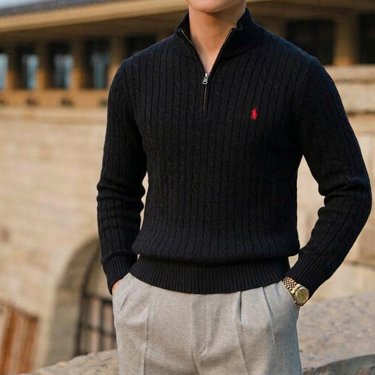 Pull Demi-Zip Ralph Lauren Câblée Noire