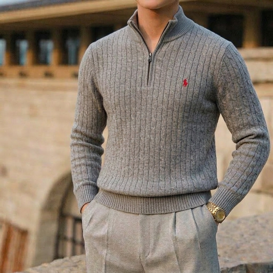 Pull Demi-Zip Ralph Lauren Câblée Grise