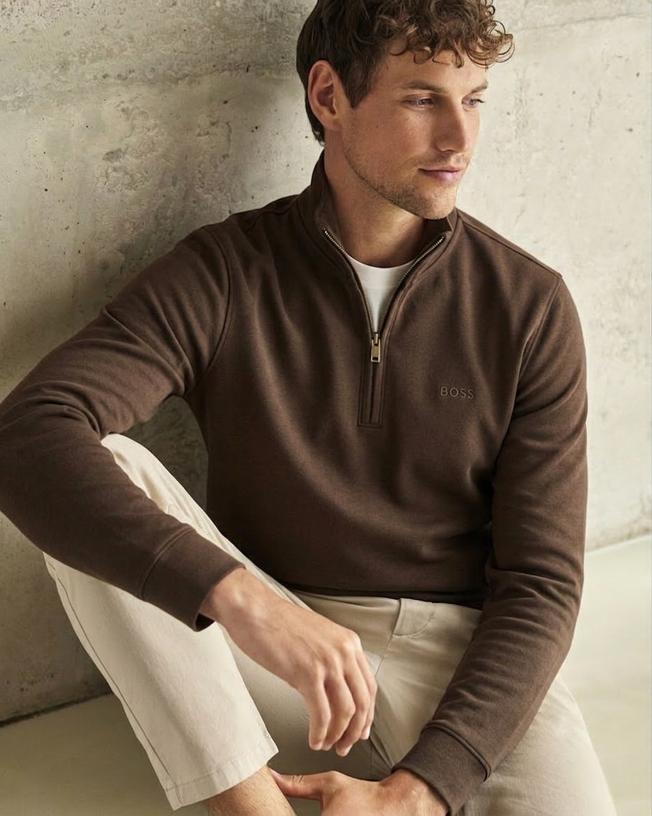 Pull Demi-Zip BOSS Marron Élégance