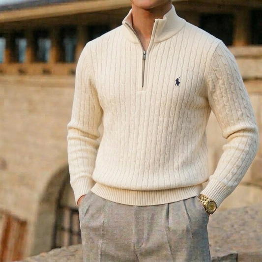 Pull Demi-Zip Ralph Lauren Câblée Crème