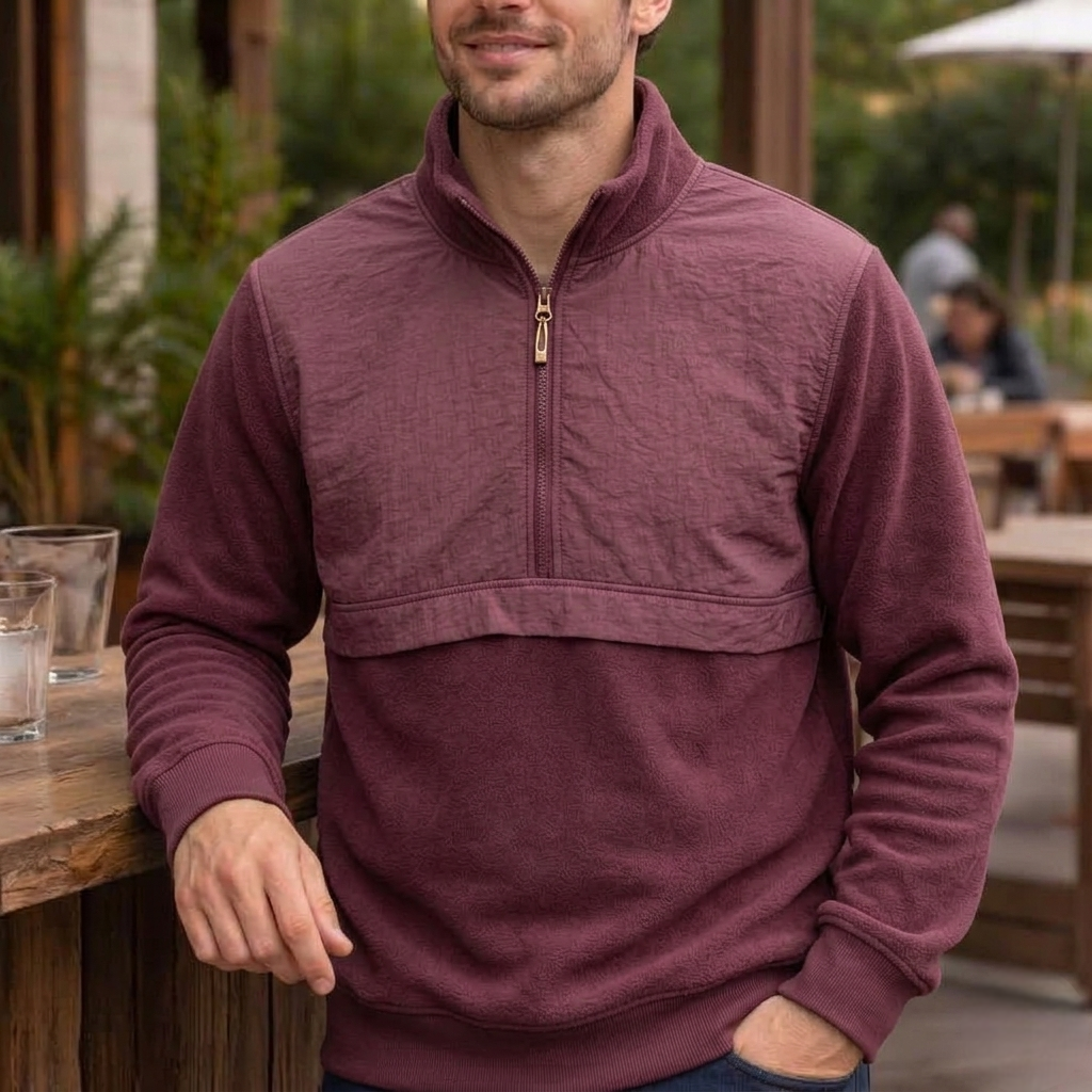 Sweat Demi-Zip Polaire Bordeaux