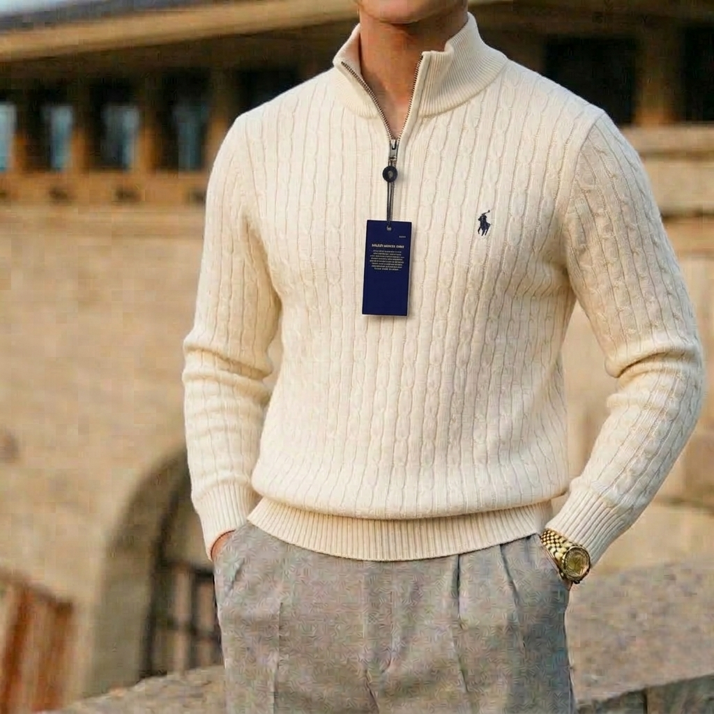 Pull Demi-Zip Ralph Lauren Maille Crème
