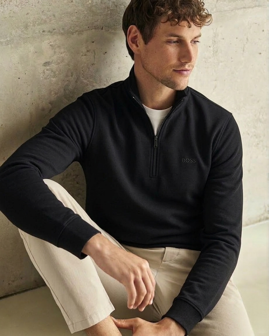 Pull Demi-Zip BOSS Noir Élégance